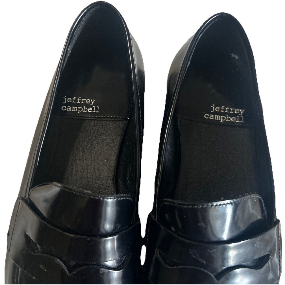 Jeffrey Campbell Suit You Sz 5.5 Platform Loafer Chunky Wedge Pointed Toe Black - Picture 7 of 16